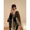 Manta xale em blocos de cor estilo francês, suéter de tricô quente, cachecol grande para mulheres, peça de outer wear, aquecedor de pescoço, top de alta qualidade, estiloso