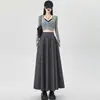 Ropa de mujer: Falda plisada para traje de mujer, nuevo estilo de otoño, de cintura alta, adelgazante, fluida, falda de paraguas informal de línea A, falda larga con dobladillo amplio