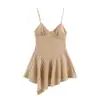 Vestido Transfronteiriço Estilo Europeu e Americano, Vestido Simples com Alça de Renda, Moda Xadrez Atacado Curto Roupas Femininas de Primavera Nova