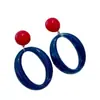 Pendientes Colgantes de Disco con Bloques de Color Azul y Rojo Estilo Retro de Hong Kong, Nicho, Sencillos, Exquisitos, Modernos, Versátiles, Joyería de Oreja Estilo Artístico