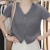 [Outlet de Fábrica] Cor Sólida Decote V Solto Slim Elegante Cardigan Tricotado Camiseta Feminina 2025 Nova Moda de Verão