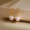 Ganchos de Orelha Curvos com Strass de Luxo Leve Brincos de Pérola Temperamento Elegante Pingentes de Pérola Prendedores de Orelha Vestidos de Banquete Acessórios de Alta Qualidade