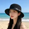 Sombrero de Paja Casual Estilo Francés para Mujer, Sombrero Plano Vintage Británico Calado, Sombrero de Sol para Playa de Verano