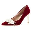 Zapatos de Boda Xiuhe de Tacón Fino Estilo Chino Puntiagudos 2024 Tacón Alto No Cansan Borgoña Zapatos de Novia Zapatos para el Brindis