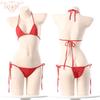 Conjunto Sexy Estilo Japonés Tirante Ultrapequeño Lencería Sexy Bikini de Tres Puntos Sujetador con Cordones Tanga