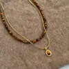 Collar Apilado de Doble Capa Ojo de Tigre Maillard para Mujer Cadena de Lana sin Color Otoño e Invierno Joyería de Perlas de Lujo Ligero de Alta Gama