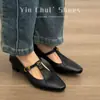 [en stock y entrega rápida] Zapatos Mary Jane con hebilla en T estilo retro de Chengdu para mujer, zapatos franceses de tacón grueso para primavera y otoño