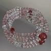 Pulseira Planeta de Cristal de Morango Natural 4mm Tesouro Múltiplo Pulseira de Múltiplos Círculos Contas de Buda de Cristal Branco Colar de Rosário Moda Feminina