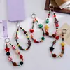 Corrente de celular com miçangas em formato de coração e estrela em blocos de cores vermelho e verde para outono e inverno de Natal, bolsa para câmera CCD, pingente personalizado