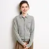 Suéter de Cachemir de Hilo Fino con Cuello Polo para Mujer, 68 Piezas, Nuevo Estilo Camisa de Punto con Cuello Solapa, Cárdigan de Manga Larga para Vestir en Capas