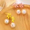 Pendientes de flores de perla fresca estilo Mori Pendientes de flores rosas y amarillas Pendientes pastorales de primavera y verano