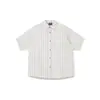 Camisa Listrada Manga Curta Estilo Japonês Retrô com Bolsos, Caimento Amplo, Versátil para o Verão