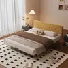 Venta Directa de Fábrica de Estructura de Cama de Acero al Carbono Estilo Vintage con Tela de Algodón y Lino Amarilla, Adecuada para Apartamentos Pequeños, Dormitorio Principal, Camas Dobles de 1.8 m