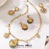 Collar y Pendientes de Acero Inoxidable con Forma de Corazón y Piedra Natural, Chapado en Oro de 18 Quilates, Ins Estilo Europeo y Americano Conjunto de Joyas con Múltiples Colgantes