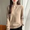 Venta al por mayor transfronteriza de nuevos suéteres de punto de cuello en V para otoño e invierno, suéteres de punto de manga larga para mujer talla grande con botones, camisetas básicas de color liso