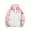 Chaqueta de color block para exteriores para pareja, chaqueta impermeable y cortavientos con capucha, ropa de montañismo