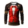 Camiseta casual de manga larga para hombre, corte slim-fit, con estampado digital navideño y diseño tie-dye digital