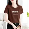 Camiseta de Verano Transfronteriza de Comercio Exterior, Cuello Redondo, Ajustada, Manga Corta, Versátil, Estampada, Estilo Coreano, Petite, Manga Corta para Mujer
