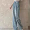 Jeans Suaves Tencel para Mujer Verano Estilo Delgado Lyocell Tallas Grandes Chicas Gorditas Adelgazantes Cintura Elástica Pierna Estrecha Pantalones de Pierna Ancha Hilo de Seda de Hielo