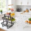 Cesta de Almacenamiento Portátil de Madera Multicapa Móvil con Diseño de Hierro Forjado, Desmontable y Ensamblable, para Frutas y Especias, Estante de Almacenamiento para Cocina, Encimera