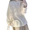 Camiseta Branca de Manga Longa Camisa Base para Mulheres Outono e Inverno 2025 Quente Novo Estilo Solta Tamanho Grande Pequeno Top de Algodão Puro
