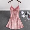 Camisón Sexy de Encaje con Estampado de Leopardo para Mujer 2021 Verano Estilo Delgado con Copas para Bustos Pequeños, Estilo Perezoso
