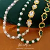 Colar de corrente OT com pérolas e pedras de diamante, oval, vintage, uma corrente de clavícula delicada e única, uma joia luxuosa e discreta.