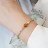 Diseño Francés de Nicho Cristal de Cabello Dorado Ágata Olivina Natural Pulsera Apilable de Cuentas Mezclar y Combinar Simple de Alta Gama