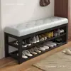 Banco para trocar de sapatos para a entrada, sapateira simples de armazenamento multicamadas, arte em ferro com estofamento macio, banco de sapatos multifuncional, metal, outros materiais