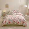 Juego de ropa de cama de cuatro piezas de algodón puro estilo nórdico, juego de tres piezas de sábana de algodón 100% a rayas, funda de edredón, sábana bajera, sábana de cama