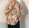 Camisa havaiana de manga curta floral masculina estilo Hong Kong de alta qualidade, bonita, solta, combinando, à beira-mar, doce e quente, camisa de meia manga para casal