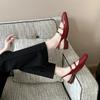 Estilo Francês Retrô Dedo Quadrado Fivela Dupla Fivela Traseira Sandálias Vazias Verão Novo Salto Grosso Dedo Redondo Mary Jane Estilo Flat Sapatos Femininos