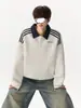 Moletom com Capuz Patchwork Color Block Americano Gola Polo Masculino Outono/Inverno Solto Retro Lapela Limpo Estilo College Top