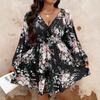 Vestido Feminino Temu Europeu e Americano Transfronteiriço Estampado Decote V Manga Longa Amazon Manga Morcego Comprimento Médio Solto e Slim