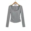 Camiseta Básica de Manga Larga con Cuello Halter de Dos Piezas Falsas de Nuevo Estilo Otoñal con Almohadillas en el Pecho Camiseta Casual Estilo Europeo y Americano Ins