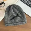 Gorro de Poliéster Slouchy Personalizado com Laço, Touca de Tricô para Mulheres, Outono e Inverno, Barra Rebatida, Caimento Solto, Circunferência da Cabeça Grande, Touca de Tricô para Clima Frio, Atacado