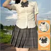Clase de Graduación de Verano Uniforme Jk Diseño de Alta Gama Blanco Slim Top de Burbujas de Manga Corta Falda Plisada Conjunto de Tres Piezas