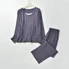 Pijama Falso de Duas Peças para Mulheres, Simples Casual, Gola Redonda, Pulôver, Manga Longa, Calça Longa, Pode Ser Usado ao Ar Livre na Primavera e no Verão, Homewear Tamanho Grande