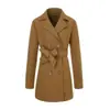 Abrigo de Lana para Mujer Otoño e Invierno Transfronterizo, Doble Botonadura con Cinturón, Elegante Estilo de Oficina, Abrigo Largo de Lana