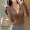 Chaqueta de Yoga de Primavera Ajustada con Cuello Alto y Forro Polar para Mujer, Cárdigan con Cremallera para Correr, Deportes, Yoga y Fitness