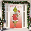 Cubierta de Puerta Decoración de Dibujos Animados del Grinch Cubierta de Puerta Navideña Monstruo Verde Grinch Tela Colgante Tapiz Fondo de Cubierta de Puerta