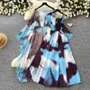 Vestido Estampado Estilo Resort Francês para Mulheres, Mangas Três Quartos, Ajuste na Cintura, Conjunto de Duas Peças Emagrecedor, Elegante para o Trabalho com Pedrarias de Verão