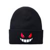 Gorro de punto con bordado europeo y americano, gorro cálido con dibujos animados de boca grande, ojos rojos, gorro de lana con cara de fantasma, gorro bordado