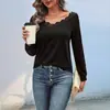 Tops de Manga Larga de Comercio Exterior de Amazon 2024 Otoño Nuevo Europeo y Americano Transfronterizo para Mujer Cuello en V Encaje Empalmado Camisetas Básicas