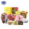Caixa de ferro personalizada com tampa de metal, retangular, redonda, para biscoitos, doces, alimentos, caixa de folha-de-flandres