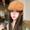 Gorra retro de ante estilo británico para otoño e invierno para mujer, versátil y elegante, se puede usar al revés como una boina de pico para hacer que la cara se vea más pequeña