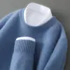 Suéter 100% Lã Pura Masculino Gola Alta Meio Espessa Cor Sólida Pulôver Casual de Negócios Malha Solta Camisa Base Top