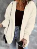 Abrigo de mujer cálido, de punto, para otoño e invierno, transfronterizo europeo y americano, color liso, versátil, casual, holgado, con bolsillos grandes, hombros caídos, manga larga