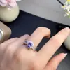 Anillo de Tanzanita Natural Plata 925 Anillo Incrustado Joyería Llamativa de Lujo Transfronteriza Venta Caliente en Transmisión en Vivo