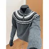 Suéter tejido jacquard estilo retro americano gris 2026 para hombre, otoño e invierno, cuello semi-alto con cremallera, envío directo disponible